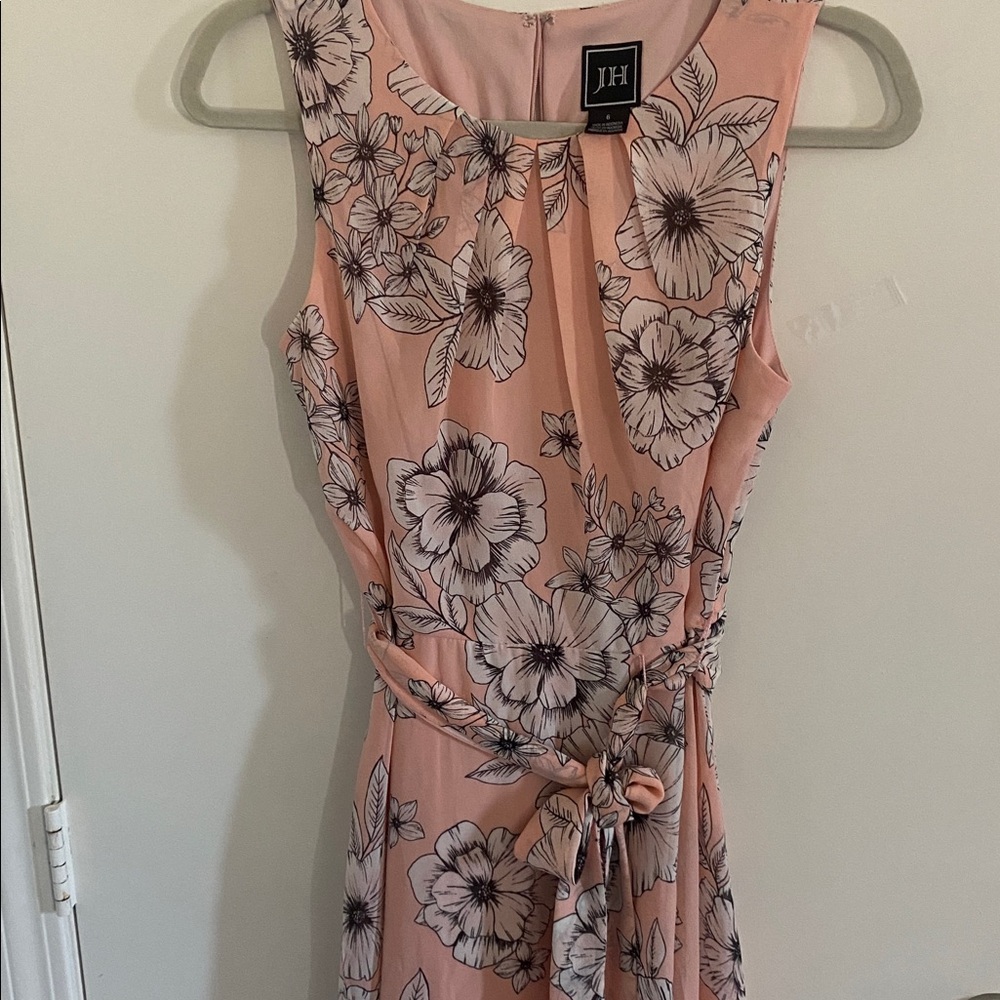 J. H.  Peach Pink Floral Sleeveless Midi Dress